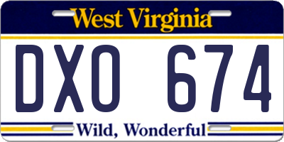WV license plate DXO674
