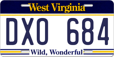 WV license plate DXO684