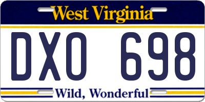 WV license plate DXO698
