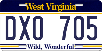 WV license plate DXO705