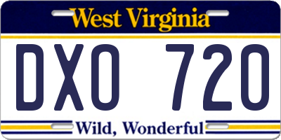 WV license plate DXO720