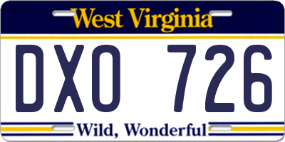 WV license plate DXO726