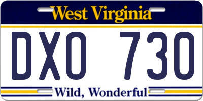 WV license plate DXO730