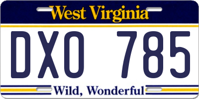 WV license plate DXO785