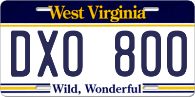 WV license plate DXO800