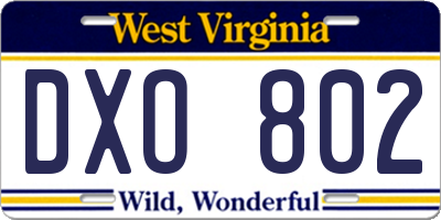 WV license plate DXO802