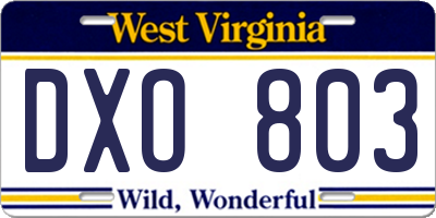 WV license plate DXO803