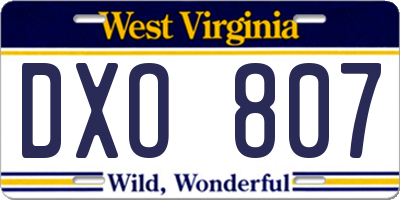 WV license plate DXO807