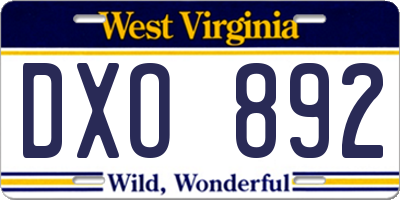 WV license plate DXO892