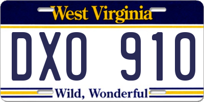 WV license plate DXO910