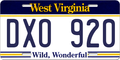 WV license plate DXO920