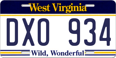 WV license plate DXO934