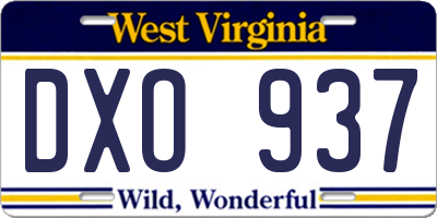 WV license plate DXO937
