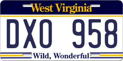 WV license plate DXO958