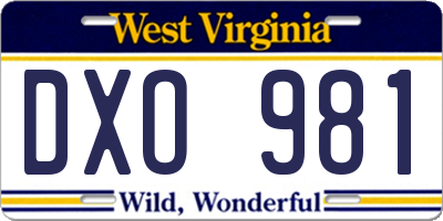 WV license plate DXO981