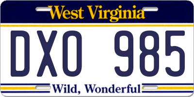 WV license plate DXO985