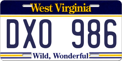 WV license plate DXO986