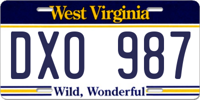 WV license plate DXO987