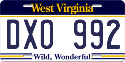 WV license plate DXO992