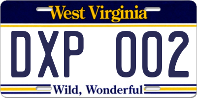 WV license plate DXP002