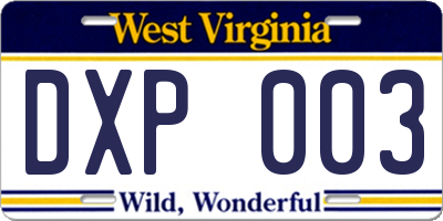 WV license plate DXP003