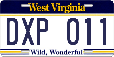 WV license plate DXP011