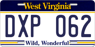 WV license plate DXP062