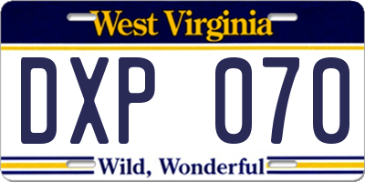 WV license plate DXP070