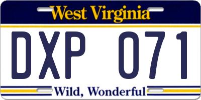 WV license plate DXP071