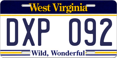 WV license plate DXP092