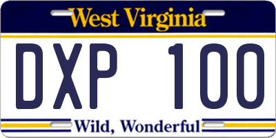 WV license plate DXP100