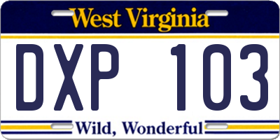WV license plate DXP103