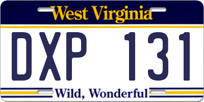 WV license plate DXP131