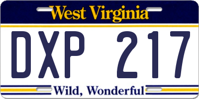 WV license plate DXP217