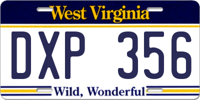 WV license plate DXP356