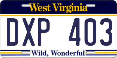 WV license plate DXP403
