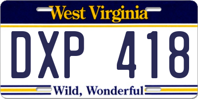 WV license plate DXP418
