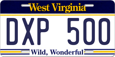 WV license plate DXP500