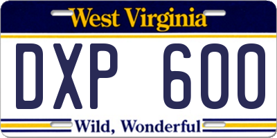 WV license plate DXP600