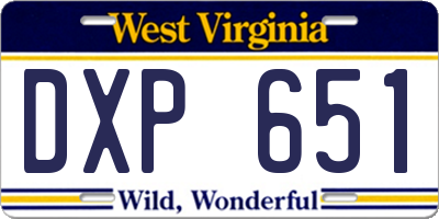 WV license plate DXP651