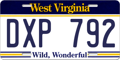 WV license plate DXP792