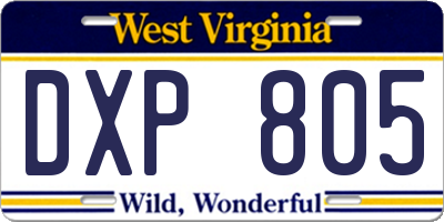 WV license plate DXP805