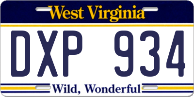 WV license plate DXP934