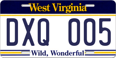 WV license plate DXQ005