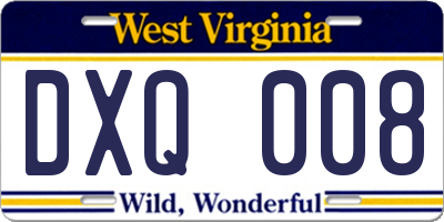 WV license plate DXQ008