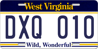 WV license plate DXQ010