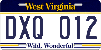 WV license plate DXQ012