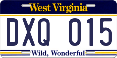 WV license plate DXQ015