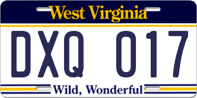 WV license plate DXQ017