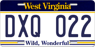WV license plate DXQ022